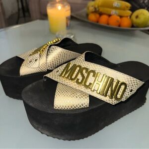 Moschino Women's Black and Gold Platform Sandals